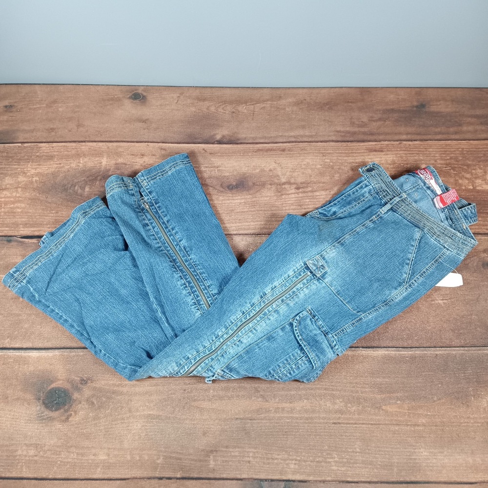 Lazer Jeans Womens Size 13 Flare Cargo Pants Full Zip Leg Medium Wash Denim